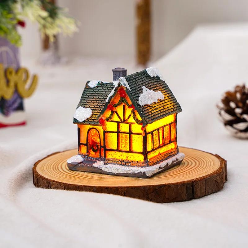 Christmas Decorations Resin Christmas Small House Micro Landscape Luminescent Snow House Decorations Christmas Gifts Santa Claus