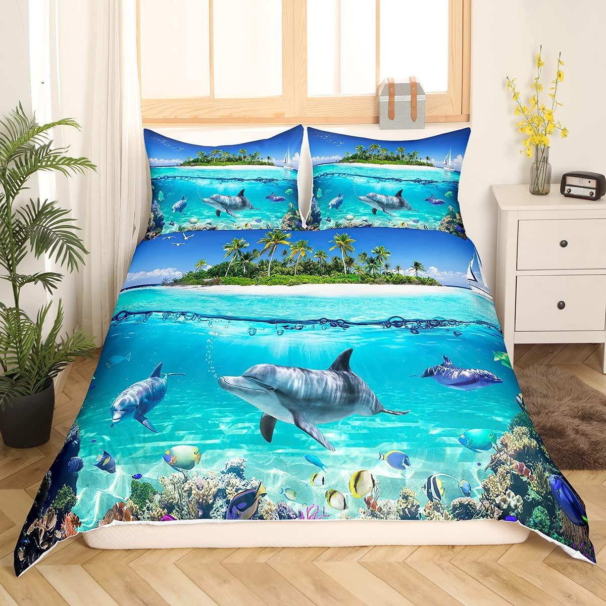 

Ocean Life Duvet Cover Sets for Kids Teens Queen Size Lightweight Down Quilt Covers 2 Pillowcases 1 Comforter Cover No Comforter (135x200cm)