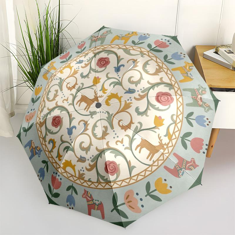 

1pc Mandala Pattern Automatic Opening/Closing Folding Umbrella with 8 Ribs,Windproof Portable Sunshade Umbrella Holiday gift yy260401024