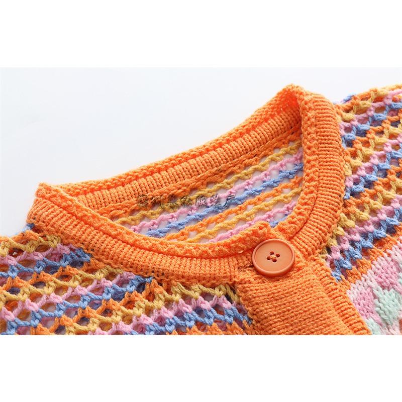 Damrandig tröja lös regnbågsstickad kofta