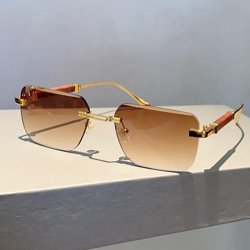 Popular Vintage Rimless Square Sunglasses Women For Men Sun Glasses Punk Pink Shade Luxurious Brand Designer Metal Material Eyeglasses UV400