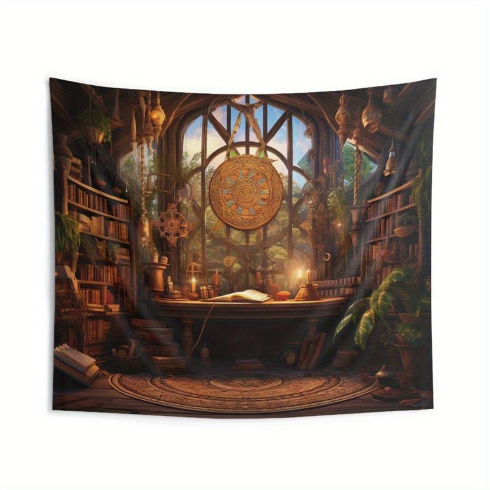 1pc Vintage Mysterious Library Background Peach Skin Tapestry Polyester Tapestry for Living Room Bedroom and Office Tapestry 74x94cm(29x37in)