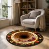 Unique Seasonal Gift Rugs Christmas Round Area Rug, 3D Visual Trap Floor Mat with Santa Elk Print, Soft Crystal Velvet Carpets Non-Slip Stain