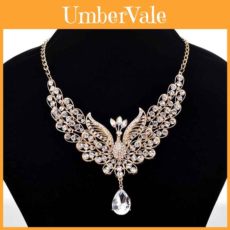 Exquisite Retro Peacock Necklace With Colorful Ear Studs Rhinestone Jewelry Set
