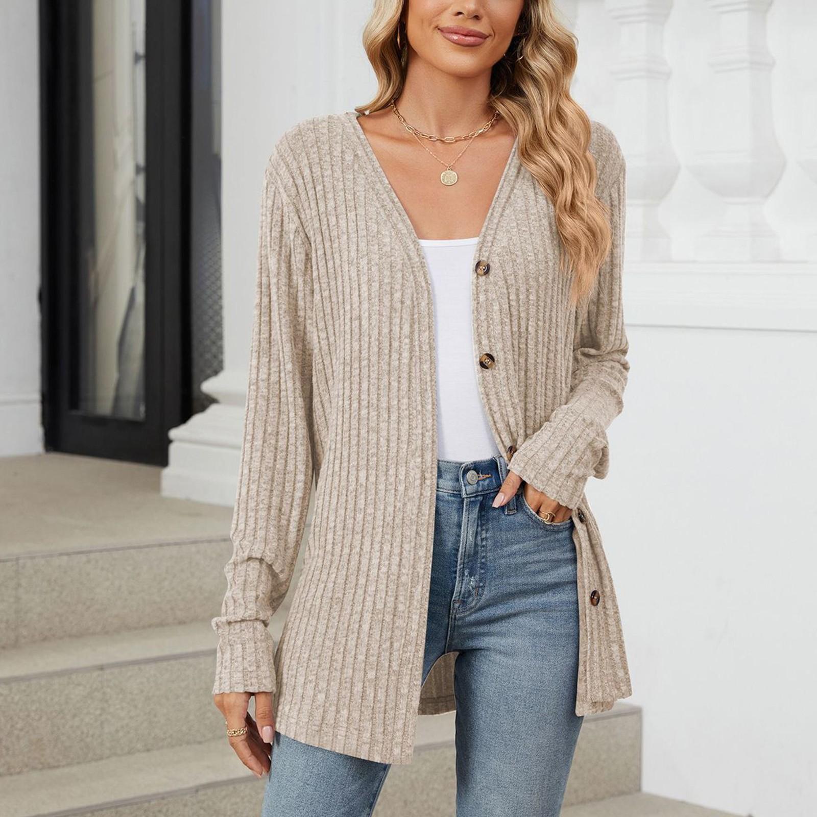 

Женская модная повседневная однотонная куртка-кардиган на пуговицах с длинными рукавами L хаки
