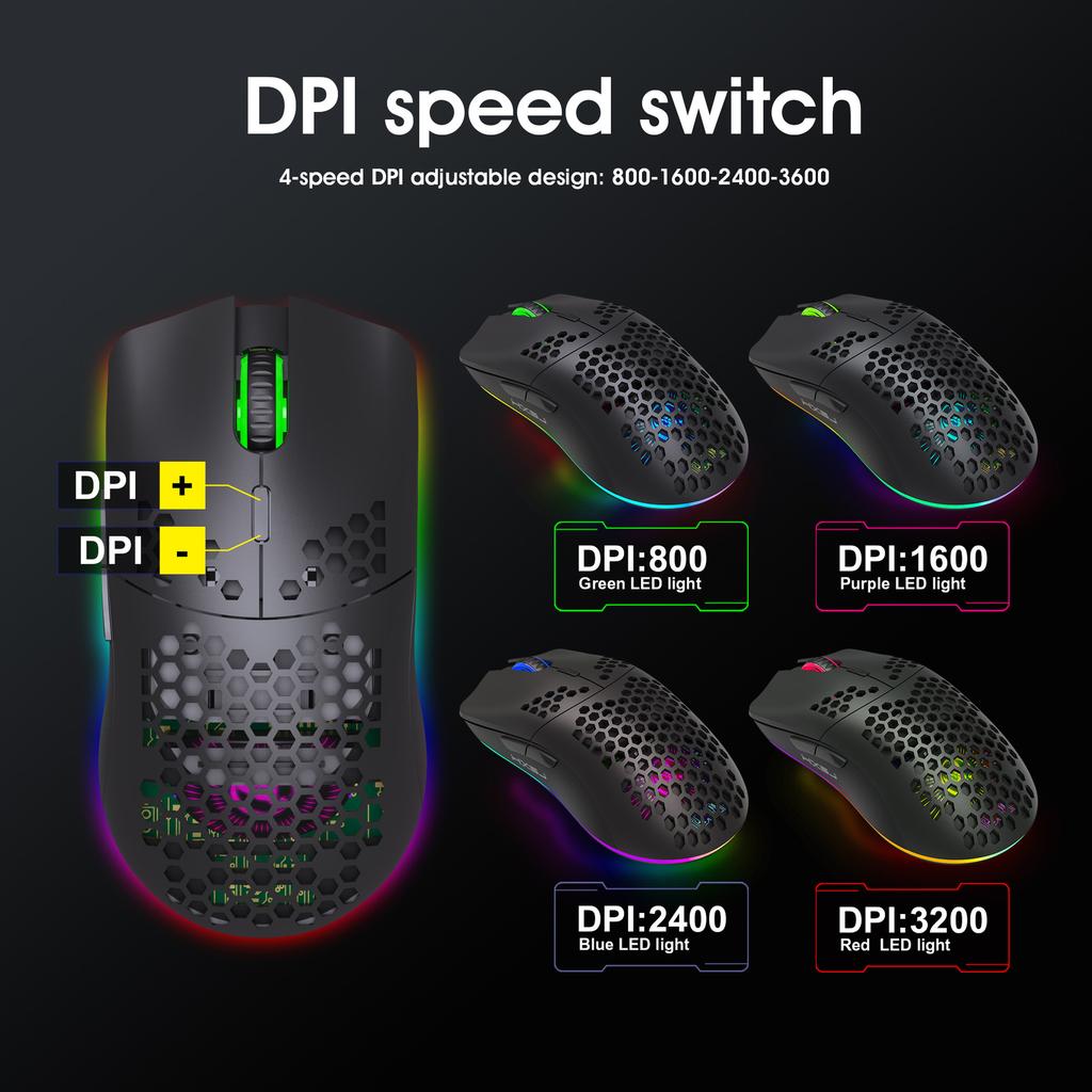 T66 Loch-Maus 2,4G Drahtlose MAUS Leichtes Design Wabenförmiges RGB-Licht 6-Tasten-Maus
