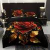 3Pcs Luxurious Golden Rose Duvet Cover Set - Includes 1 Duvet Cover & 2 Pillowcases Breathable Polyester