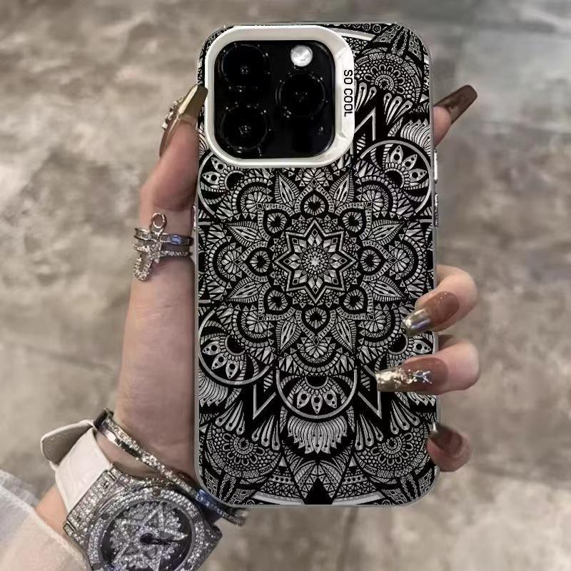 Retro Totem Floral Pattern iPhone Case for Apple 14/15 Pro/16/17 Air, High-End Design