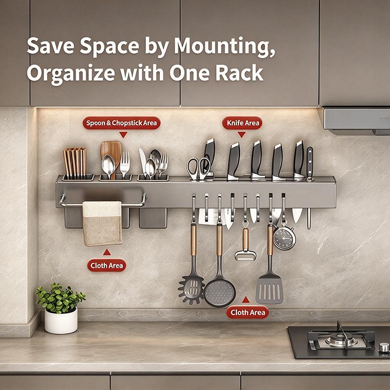 Thiened Kitchen Knife Ra Wall Mounted Chopstis Tube Storage Multi-Function Carbon Steel Kitchen Storage Organizer