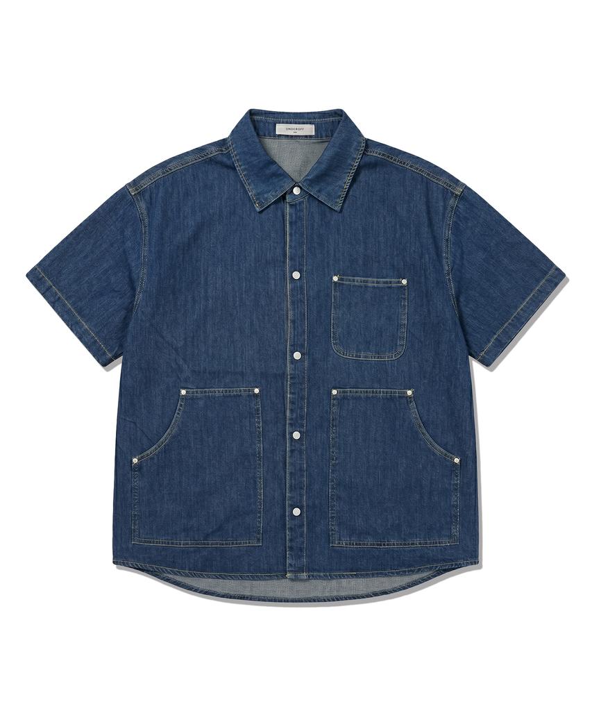 UNDEROFF Oversized Pocket Denim Short Sleeve Shirt Indigo