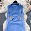 Autumn Winter Wear Embroidery Letter Knitted Sweater Dress Women Polo Single Breasted Designer Temperament Long Dresses