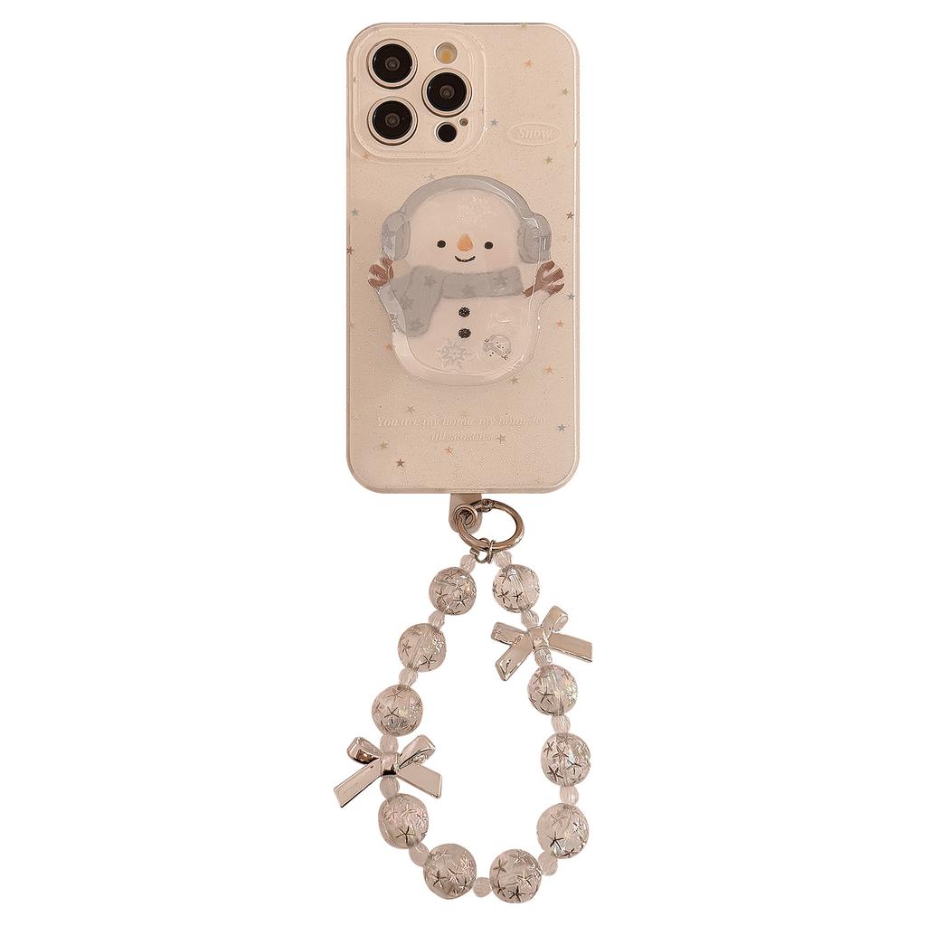 Winter Snowman Shaking Music Stand Applicable To Apple 16 Mobile Phone Case Glitter Powder Iphone15promax Hanging Chain 14 Soft