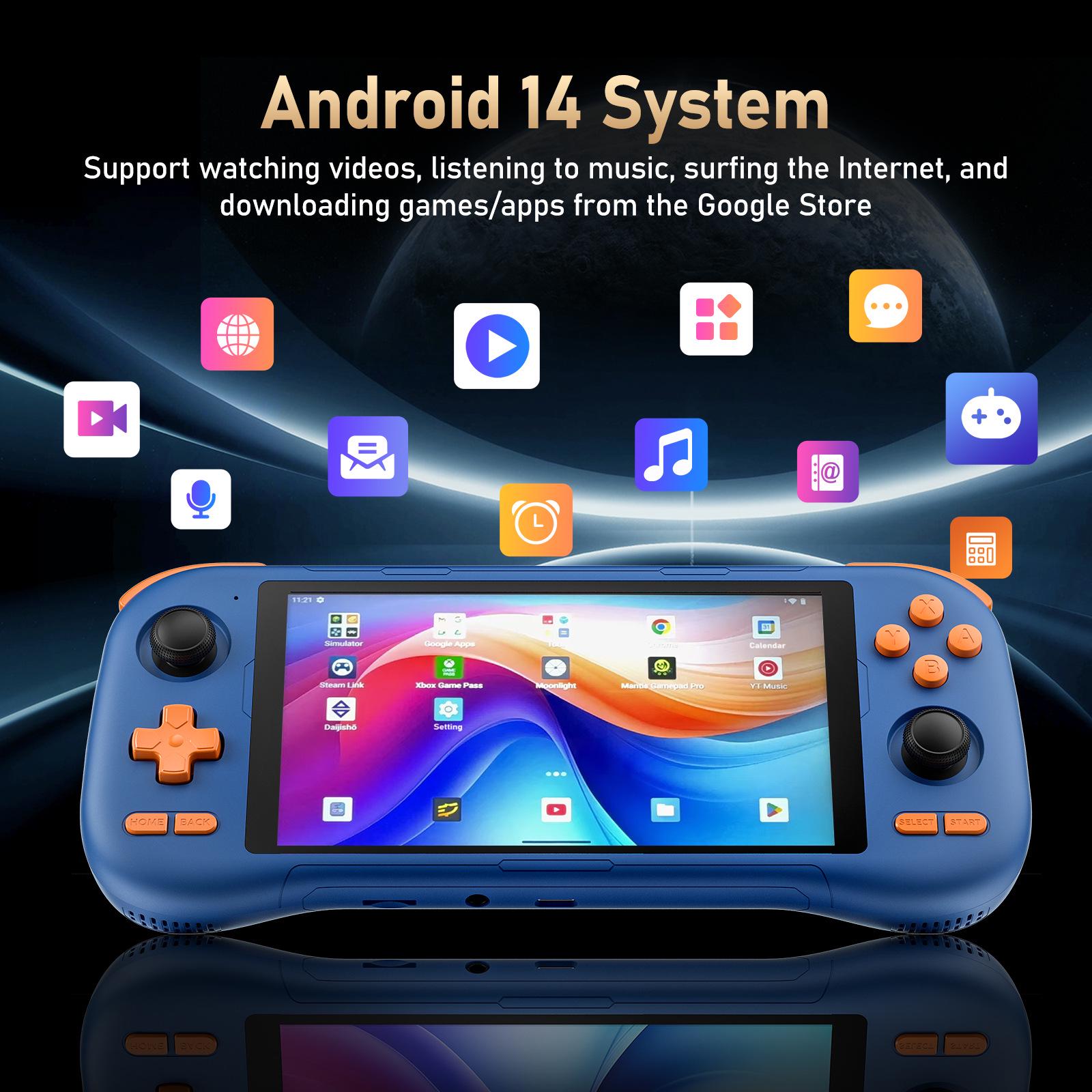 

K56 Android 14 Ретро-портативная игровая консоль с большим HD-экраном, джойстиком и аркадными играми - Tiger Ben Zi Guang T620. Blue Standard without Game Card