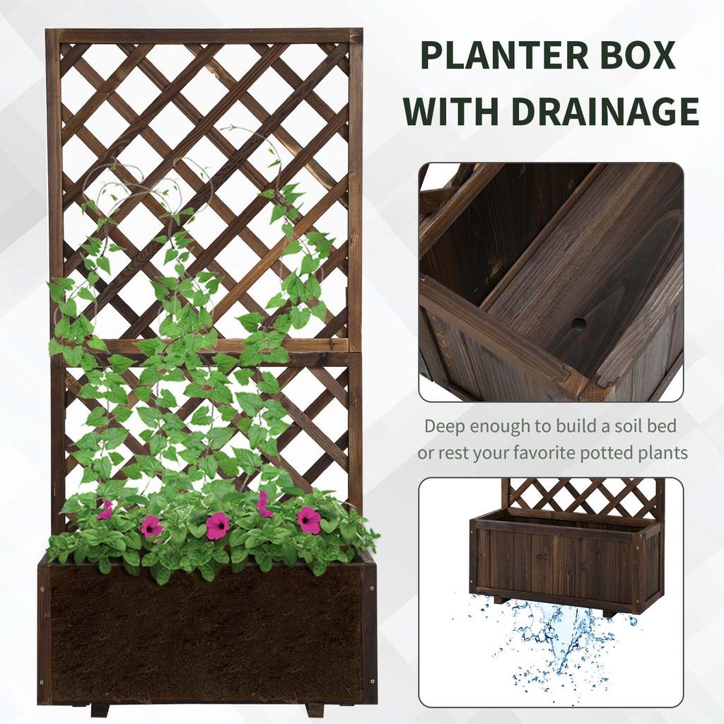 Garden Planter With Trellis 45L Raised Bed For Climbing Plants Vines Flowers Outdoor Planter Box For Patio 72.5 X 31.5 X 149.5 Cm Carbonised Finish