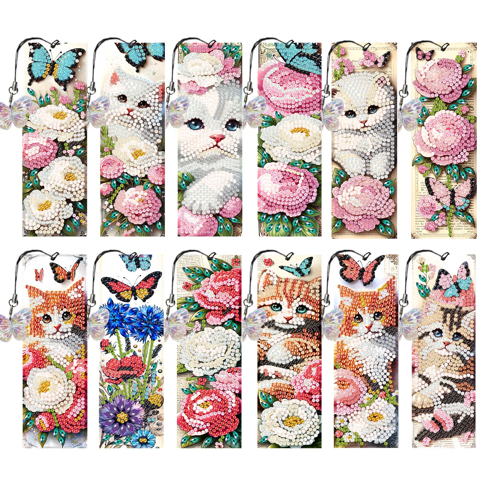 

12Pcs Animal Landscape DIY Diamond Art Painting Bookmark with Butterfly Pendants for Readers Home Office Book Decor & Gift Idea