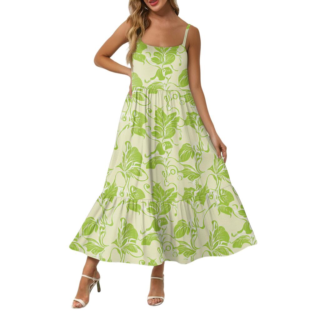 Women's Long Beach Casual Elegant Spaghetti Strap Maxi Dress Stitching Low-key Flowing Bohemian Dress