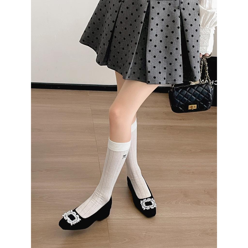Retro black French thick heel square head shallow mouth single shoes women's 2025 new autumn skirt versatile Mary Jane shoes