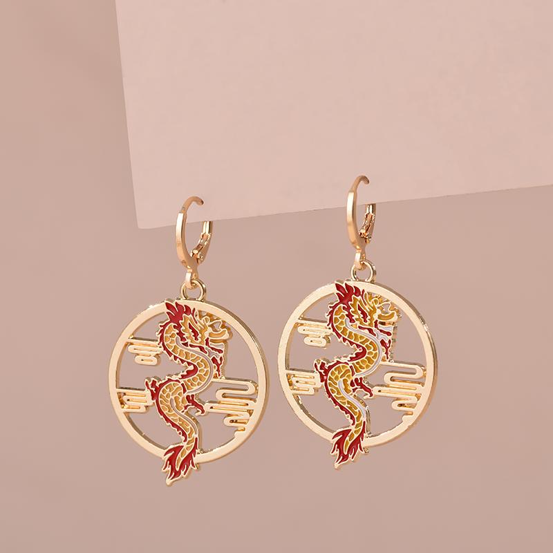 Colorful Aesthetic Animal Cat Rabbit Koi Dragon Earrings For Women Girls Enameled Delicate Gold Color Hoop Earrings Jewelry Gift