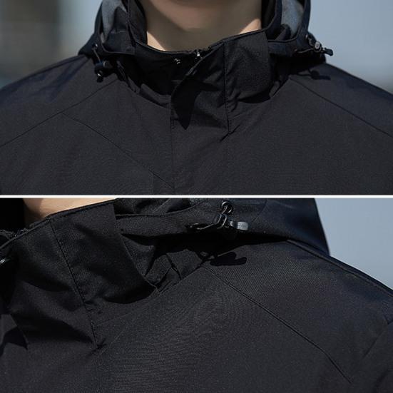 Herren-Herbst-Frühlingsmantel, winddicht, mit Kapuze, Plüsch, verdickt, lässig, einfarbig, abnehmbare Kapuze, Langarmtaschen, warme, mit Fleece gefütterte Winterjacke
