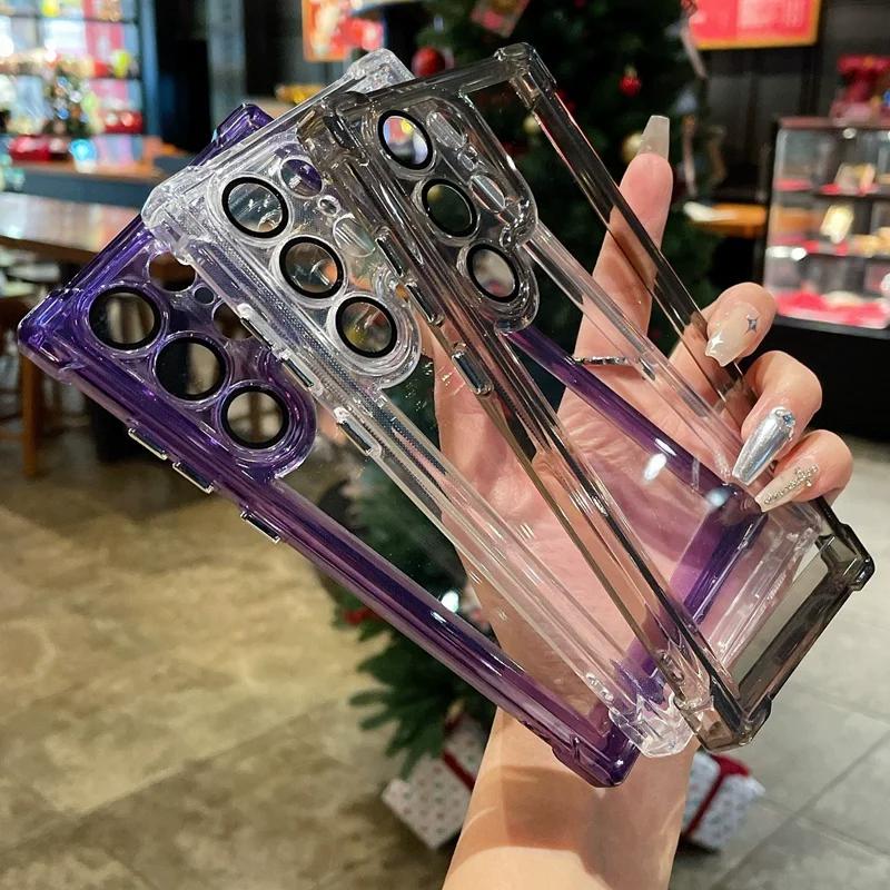 Luxury Transparent Shockproof Case For Samsung Galaxy S24 S23 S22 Ultra Plus S23 FE Camera Protector Clear Hard Acrylic Cover