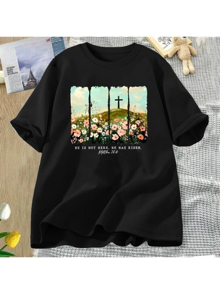 He Is Risen Wildflower Print Tshirt Spring Easter Designs Tshirt Women Trendy Easter Christian Jesus T Shirt Womens Clothing