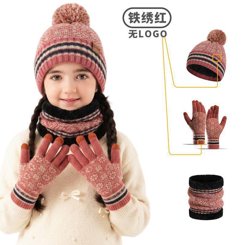 Knitted Toddler Beanie Hat Scarf Glove Set With Jacquard Warm Fleece Lined Winter Accessory Kids