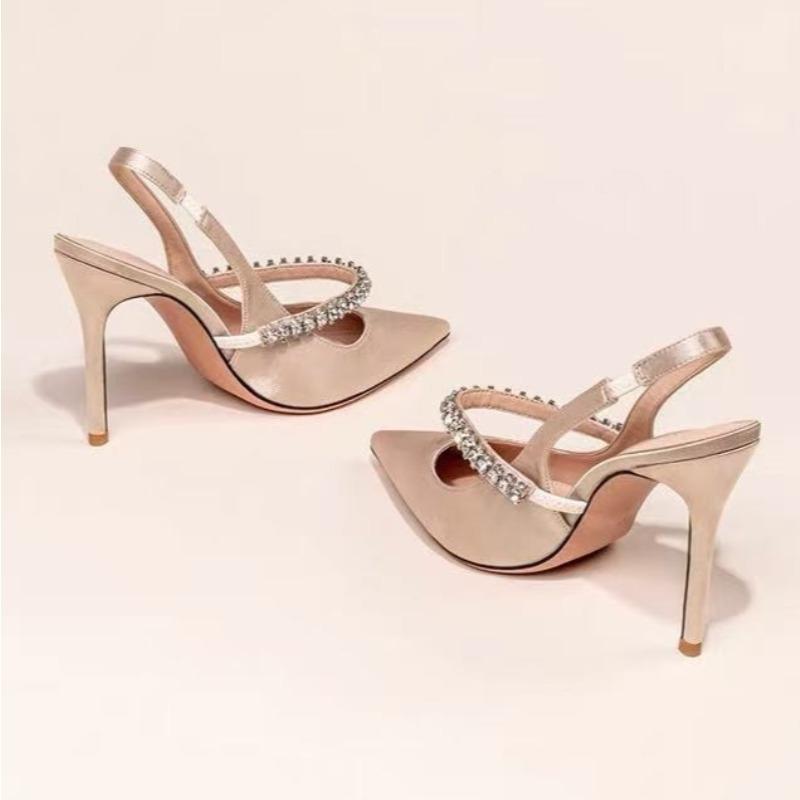 Damesko Vann Diamant 2025 Nye Slanke Hæler Spisse Høyhælte Sko med Pannebånd og Sandaler for Damesinglepumps