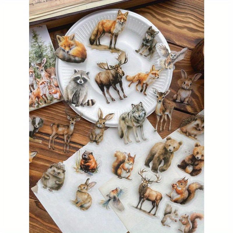 25 Sheets/Pack Retro PET Waterproof Forest Animal Theme DIY Sticker Pack, Forest Plants Trees Animal Landscape Stickers for Journal