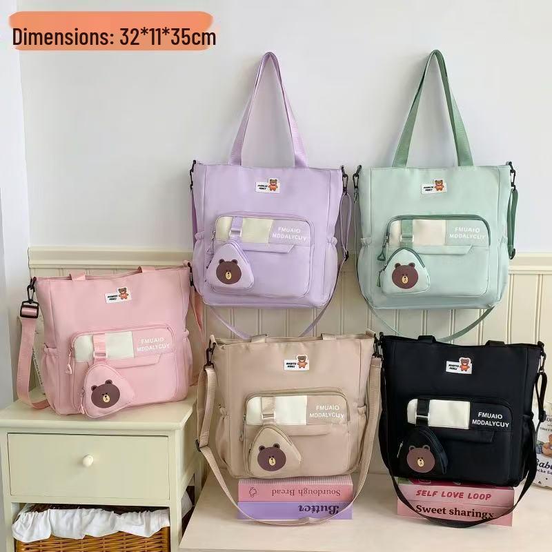 Cartoon Bear Onigiri Crossbody Bag: Large Capacity Shoulder Tote for Students