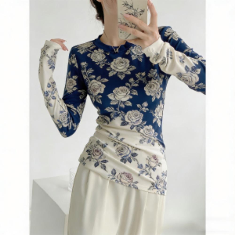 Европа Америка Стиль Клетка Цветочный Принт Модная Женская Футболка Свитшот Женская Одежда с Длинным Рукавом Повседневные Футболки для Улицы Топ S