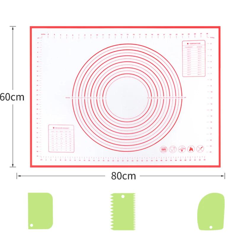 4Pcs/Set Silicone Baking Mat with Plastic Scraper Large Rolling Dough Pad Non-Stick Pizza Dough Maker Pastry Baking Accessories