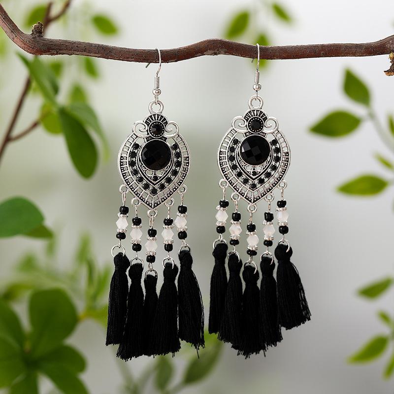 

Fashion Bohemian Heart Crystal Geometric Tassel Earrings For Women Beads Handmade Long Boho Wedding Zircon Pendientes Mujer чорний