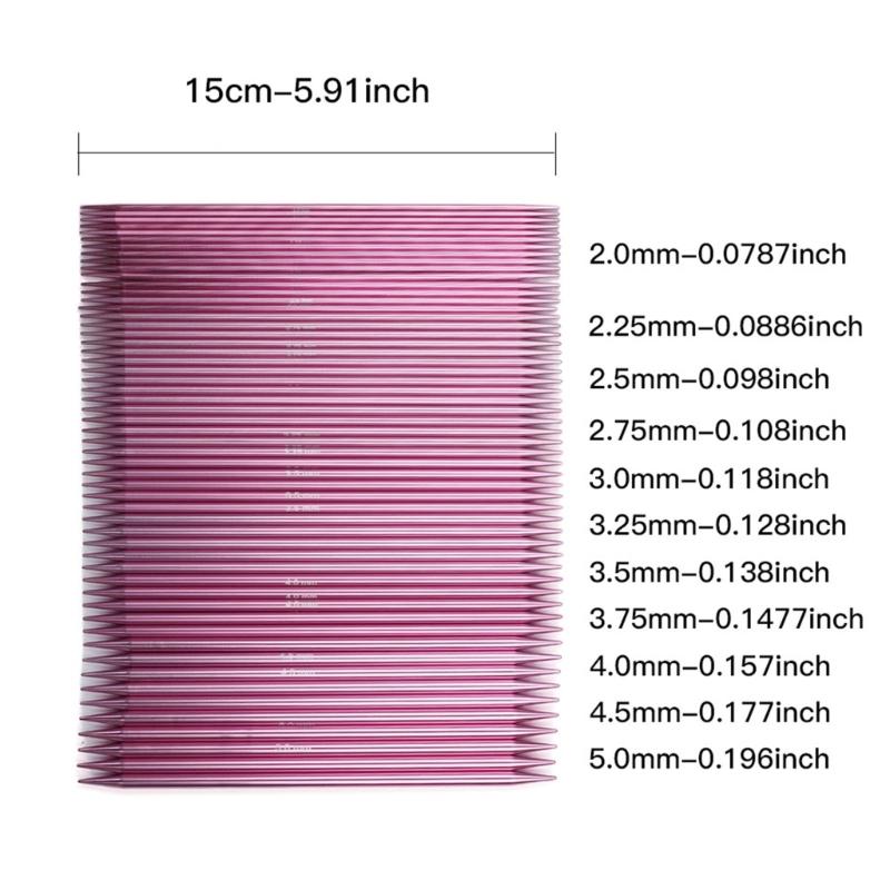 11Pairs Double Ended Aluminum Knitting Needle Double Pointed Head Knitting Needle 2.0mm-6.0mm for Sweater Scarf Hat Bag
