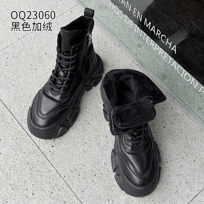Platform Martin boots autumn and winter new leather velvet small European high-top dad shoes