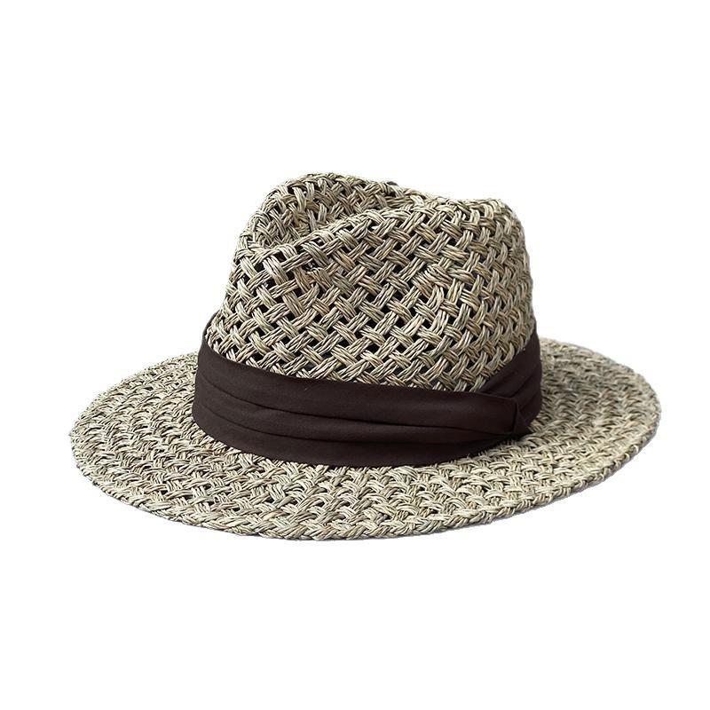 Encryption Three-Strand Salt Grass Panama Top Hat French Vintage Vacation Straw Hat Women'S Summer Sunscreen Shade Jazz Hat