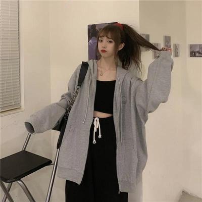 Herfst vest met capuchon vrouwelijke student halflange topjas ins Koreaanse versie losse all-match jas ritsjas trui met lange mouwen en capuchon
