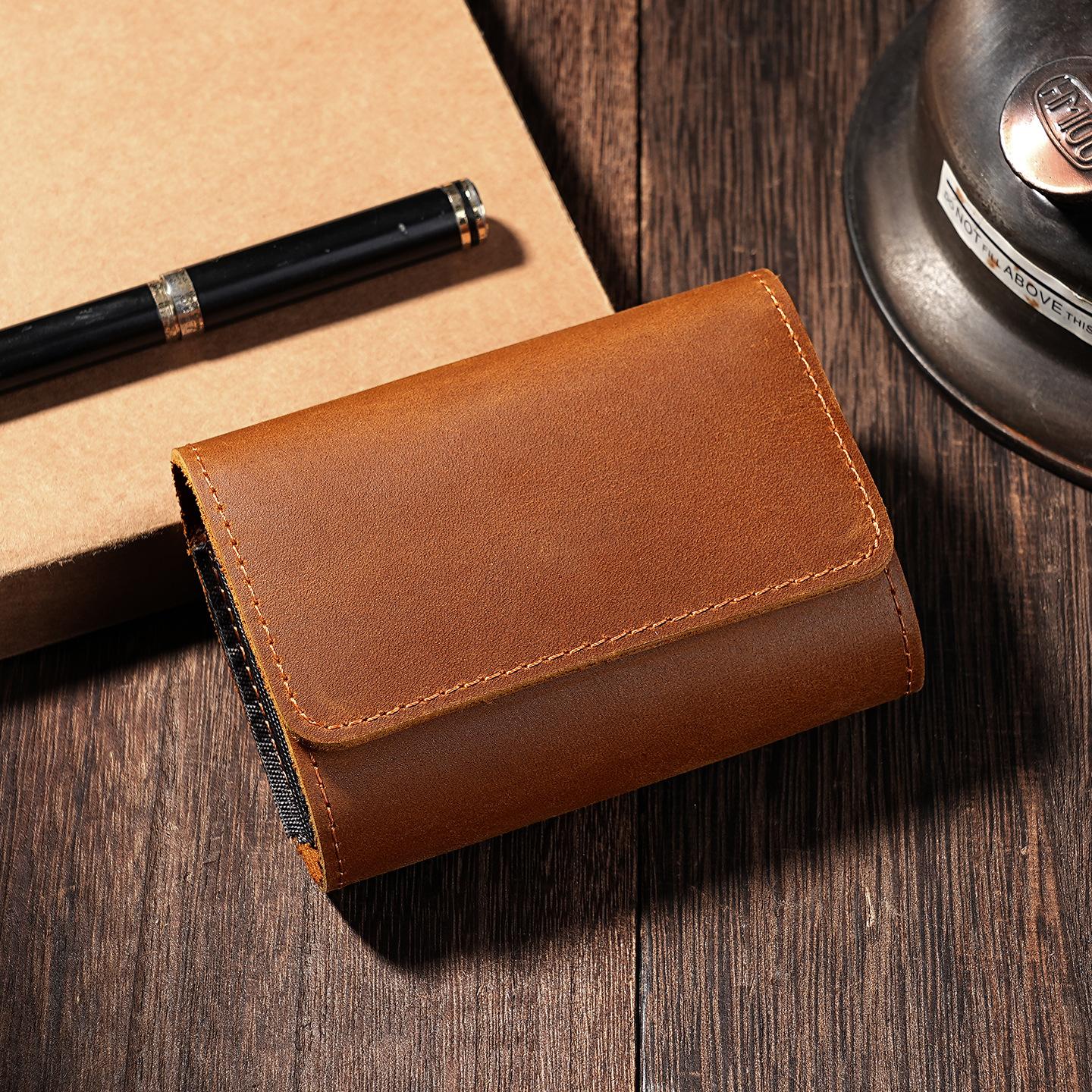 

Genuine Horse Leather Retro Card Holder, Unisex Small Wallet with Zipper Layer for Cash, Compact Card Case for Daily &Travel Use коричневий