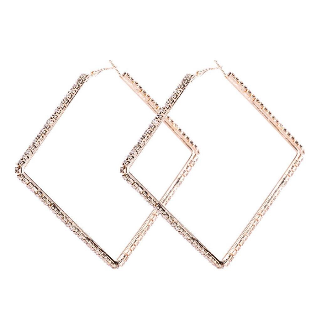 EH8239 European-American Exaggerated Square Copper Claw Bohemian Style Diamond Earrings for Women.