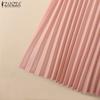 ZANZEA Women Casual V-Neck Summer Short Sleeve Pleated Dres