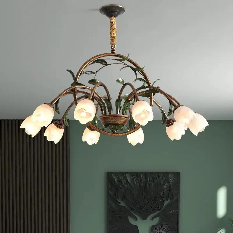Scandinavian style Chandelier Nordic room apartment decoration pendant light floral wedding green leaf flower glass LED light