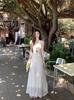 Summer Beach Vacation Maxi Dress With Lace Trim For Women
