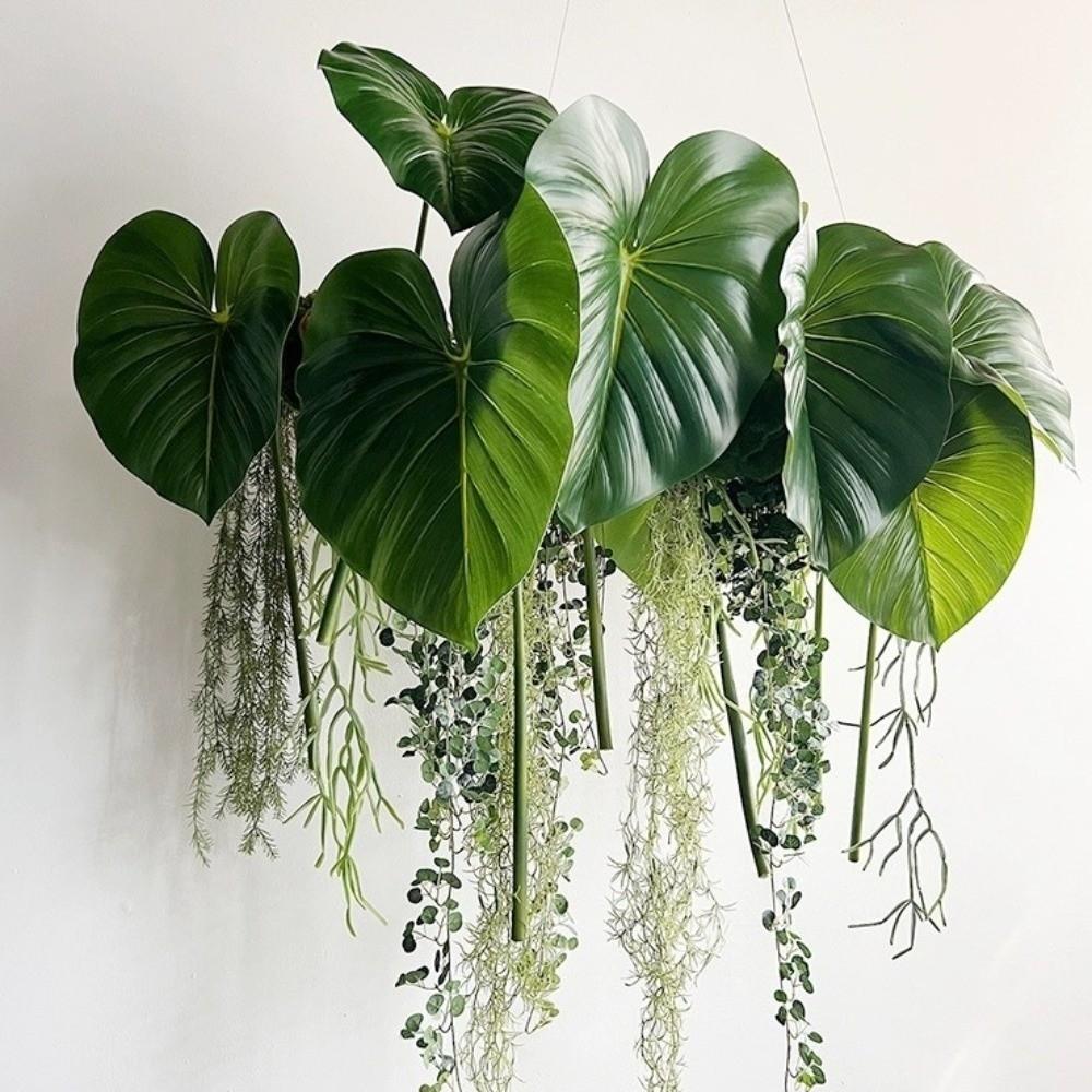 Green Plants Artificial Calla Leaves Plastic Artificial Arrowroot Leaf Banana Leaf  Room Decor