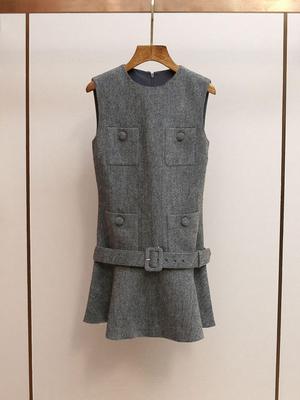SP Family Grey Waist-Cinched Ruffled Vest Dress - Autumn/Winter Collection