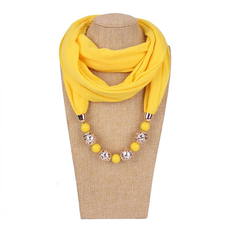 Chic Chiffon Infinity Scarf with Beaded Necklace – Women’s Vibrant Solid Color Fashion Accessory