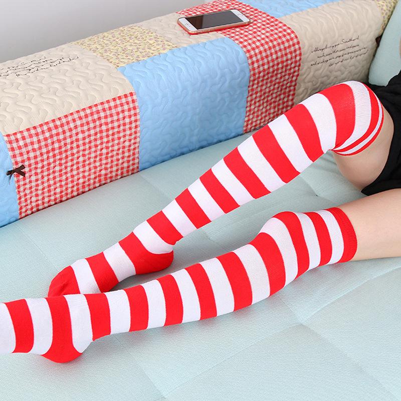 Black & White Striped Christmas Cosplay Over-the-Knee Socks - Japanese Style Student Socks