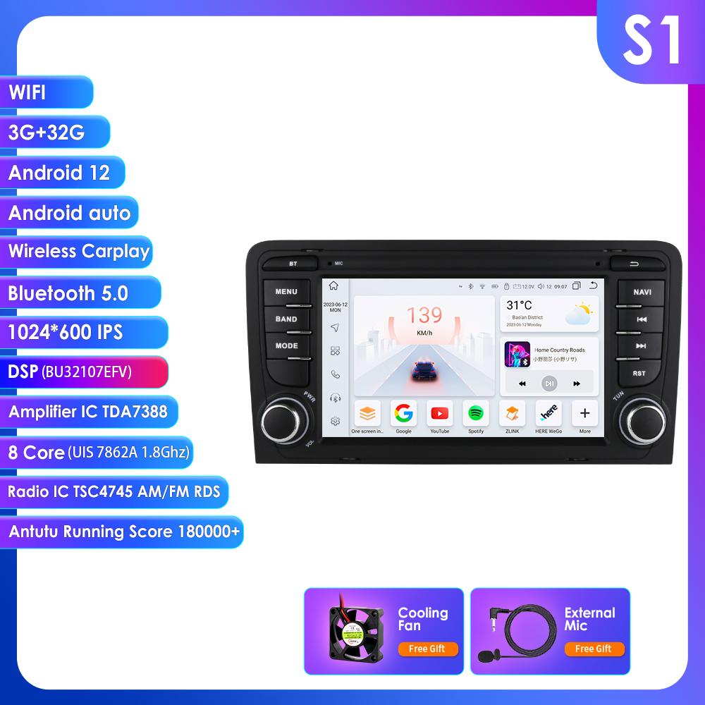 OSSURET 8Core DSP Car Multimedia Player for RS3 Sportback A3 8P S3 2003-2013 Carplay 4G Autoradio RDS GPS BT 4G-LTE WiFi AI  Intelligent Navigation