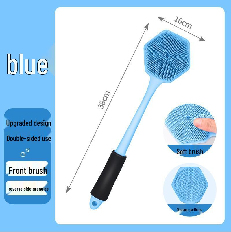 Double-Sided Silicone Bath Brush with Soft Bristles & Long Handle