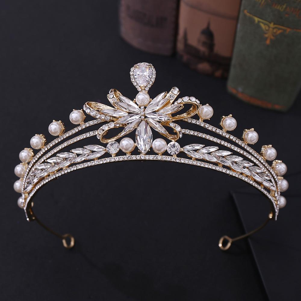 Hochzeitsdiademe, Haarschmuck, Zirkon-Strasssteine, Perlenlegierungsschleifen, Brautkronen-Accessoires