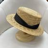 French lightweight and breathable straw, flat-top small edge silk hemp straw hat, children's summer travel sunscreen sunshade top hat
