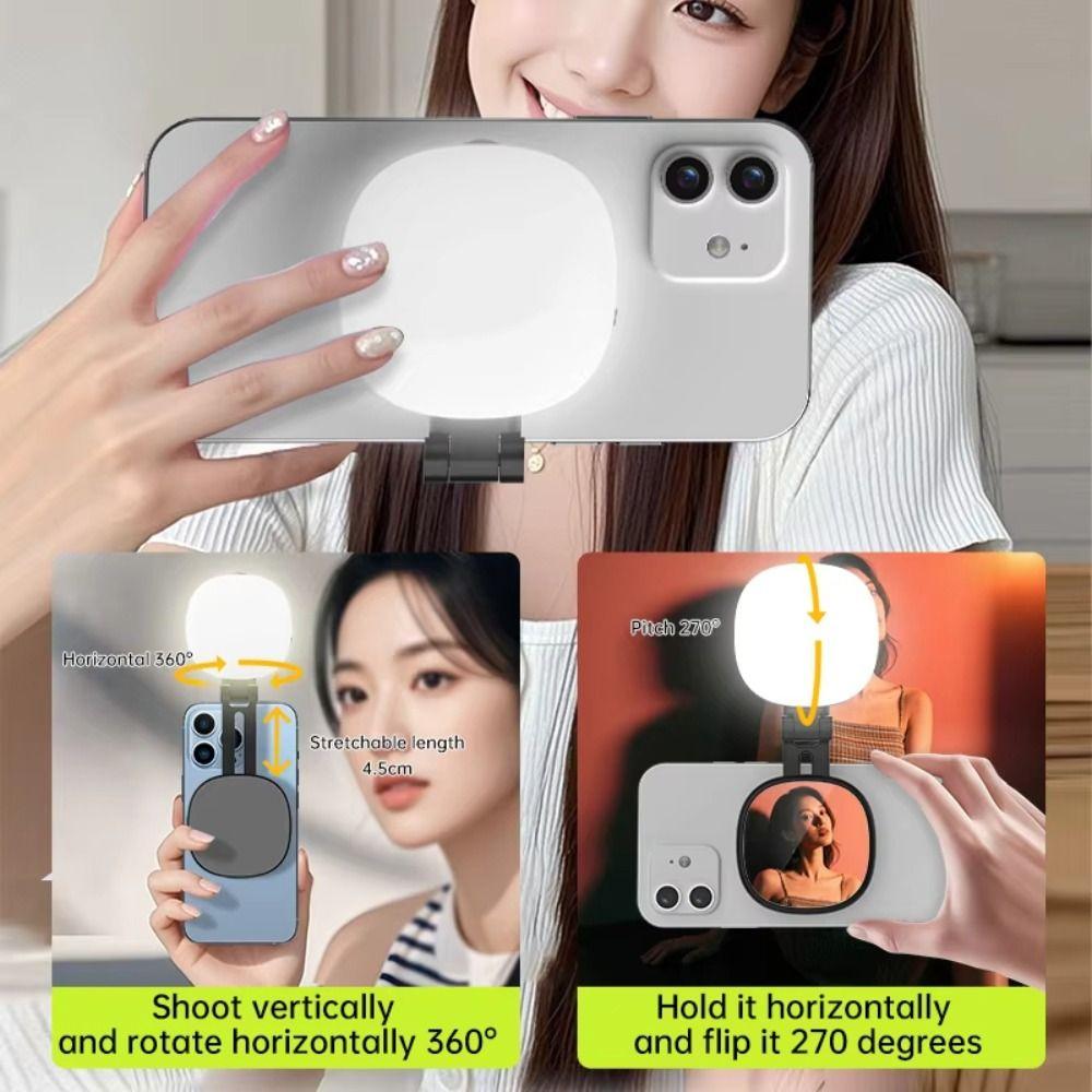 Magnetic Mobile Phone Selfie Mirror Multi-functional Adjustable Selfie Fill Light Foldable Dual-colour Mobile Phone Fill Light